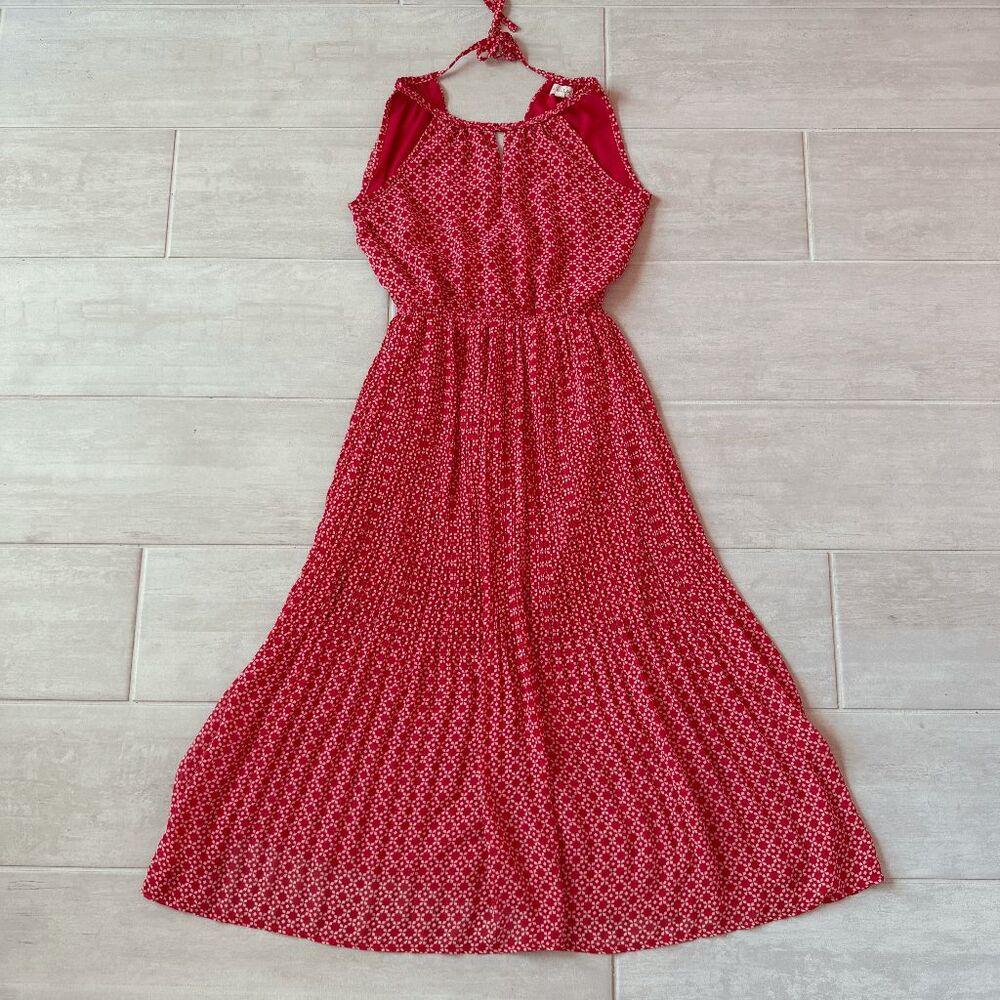 Maison Jules Maxi Dress Sleeveless Chiffon Sundress Geometric Print XS Red White